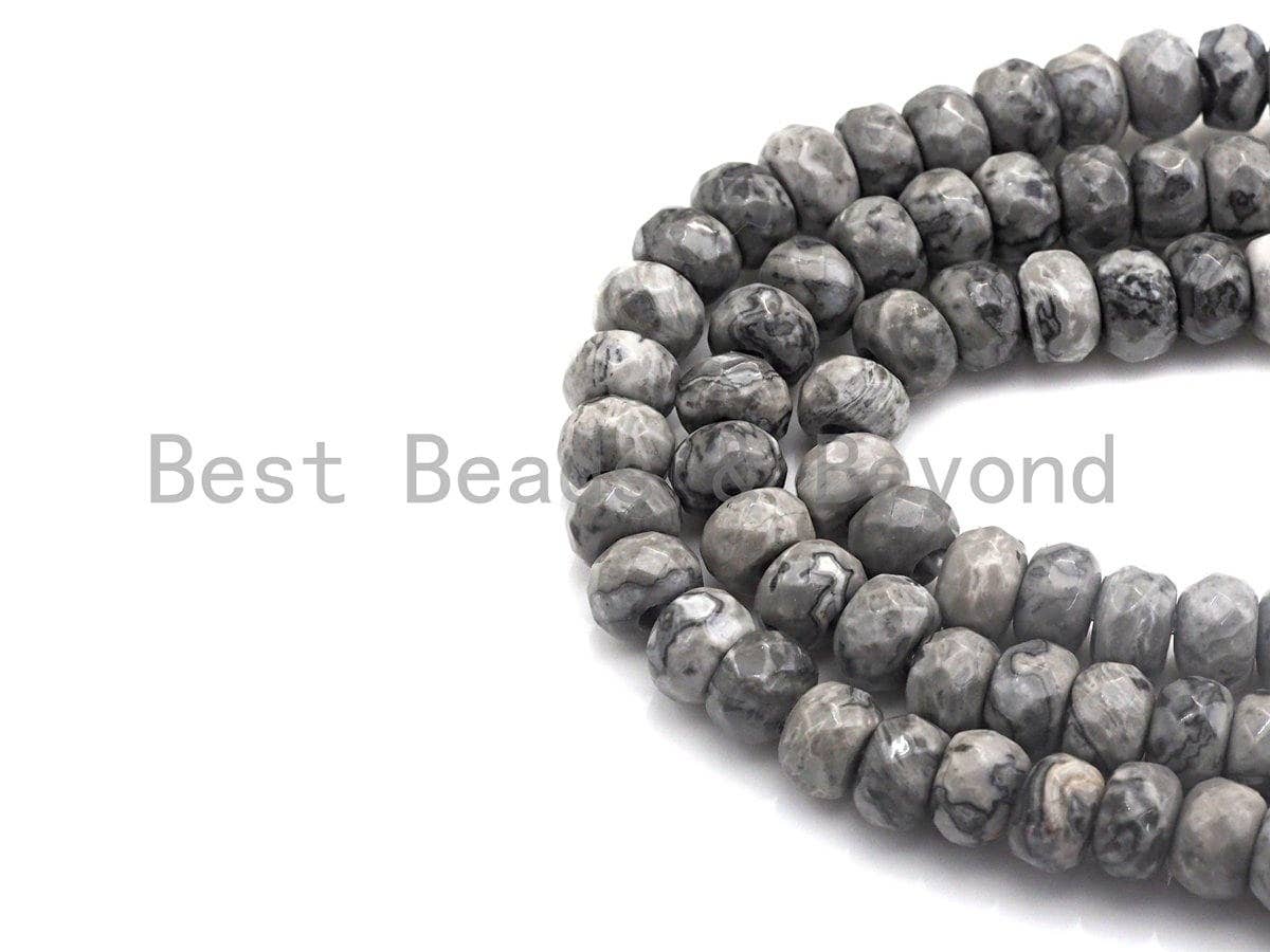 2mm Large Hole Natural Map Jasper Beads, Rondelle Faceted 5x8mm, 8" Long Strands, sku#U703