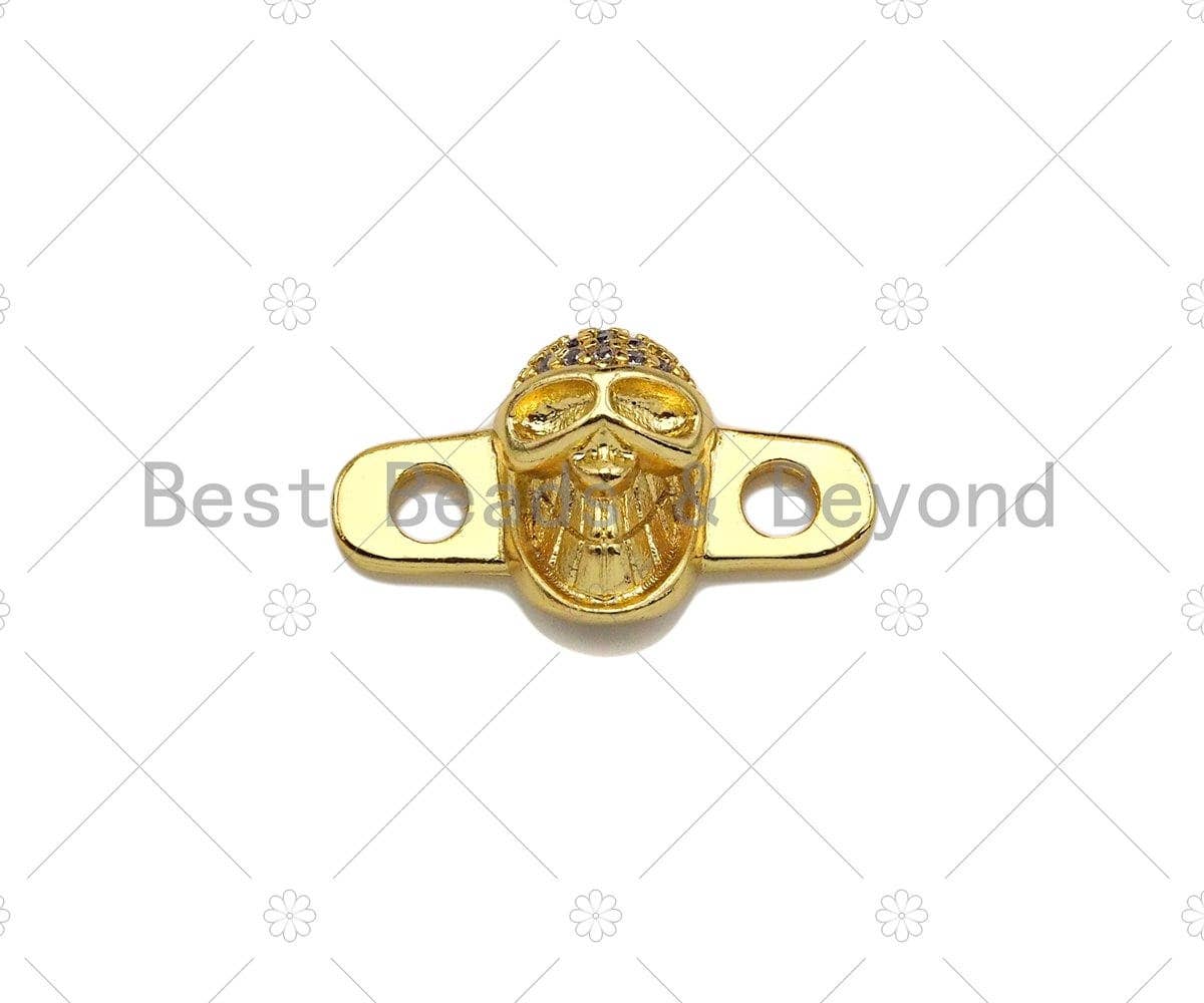 CZ Micro Pave Skull Connector,18K Dainty Gold Cubic Zirconia Charm, Necklace Bracelet Charm Pendant,11x20mm, Sku#LK258