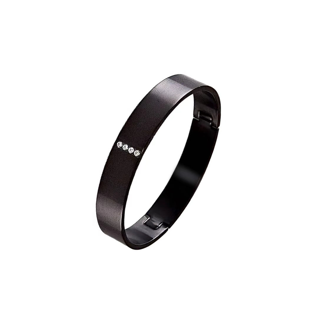 BG223B B.Tiff 4-Stone Matte Black Wide Bangle Bracelet