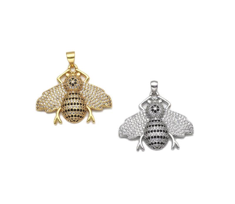 CZ Pave Gold Bee Insect Shape Charm, Sku#LX153