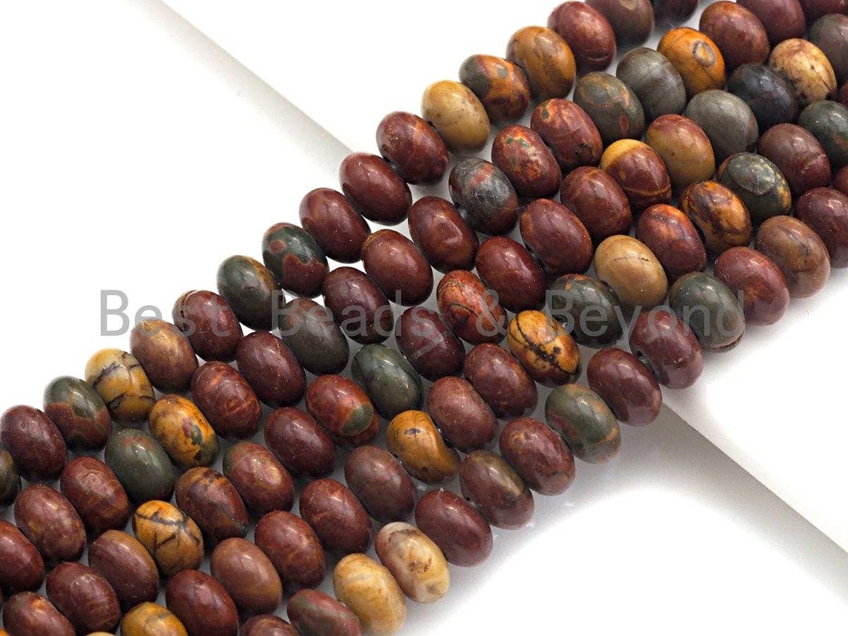 2mm Large Hole Natural Piscasso Jasper Beads, Rondelle Smooth 6x10mm/5x8mm, 8" Long Strands, sku#U716C