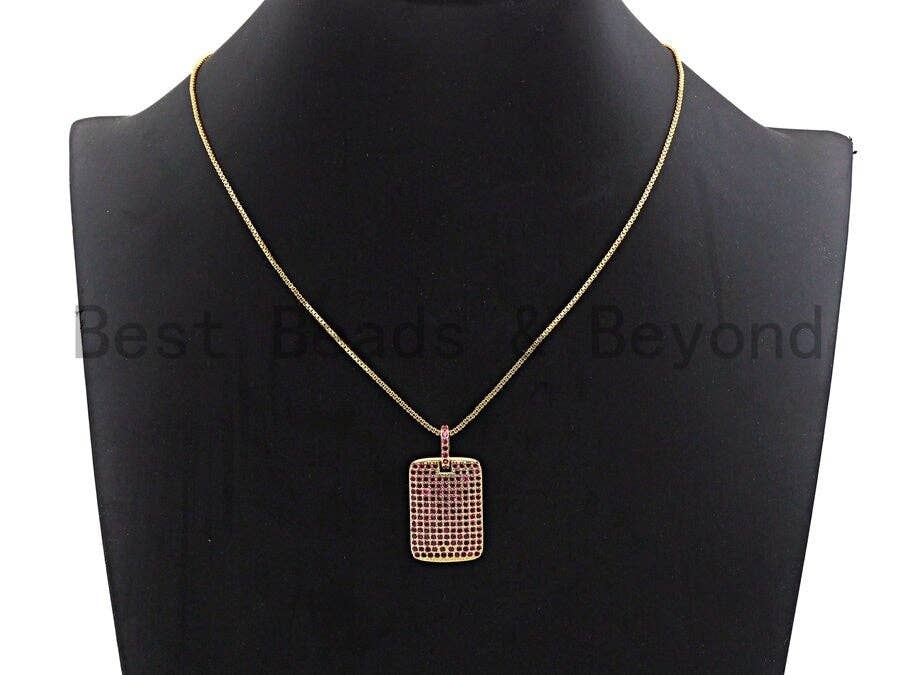 Fuchsia CZ Micro Pave Rectangle Pendant/Charm, Cubic Zirconia Pendant, Pave Dog Tag, 18x27mm, sku#X48
