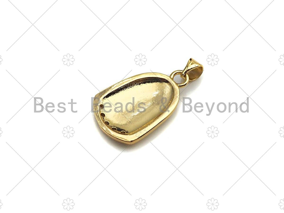 CZ Pave Black/White Enamel Medallion Lady Pendant Charm, Gold Oval Coin Charm, Greek Coin Medallion, sku#LK02