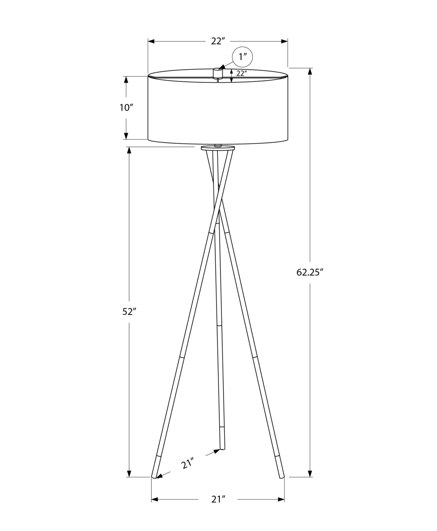 62" High Floor Lamp in Nickel Metal