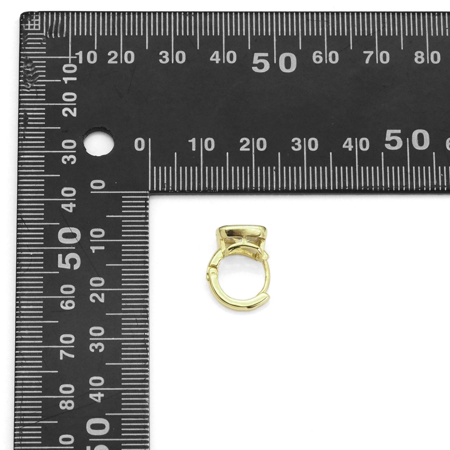 Gold Big Rectangle CZ Hoop Earrings, Sku#LK860