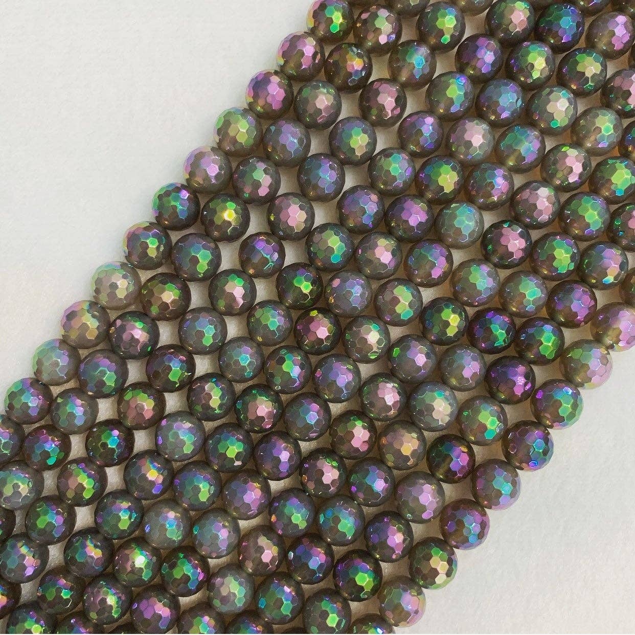Mystic Plated Rainbow AB Grey Agate Beads, UA59G