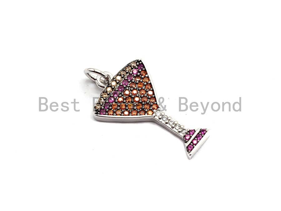 14x23mm CZ Micro Pave Cocktail glass Charm/Pendant,CZ Paved Wine Glass Charm, Gold,Silver, Rose Gold,Gunmetal plated,sku#F745