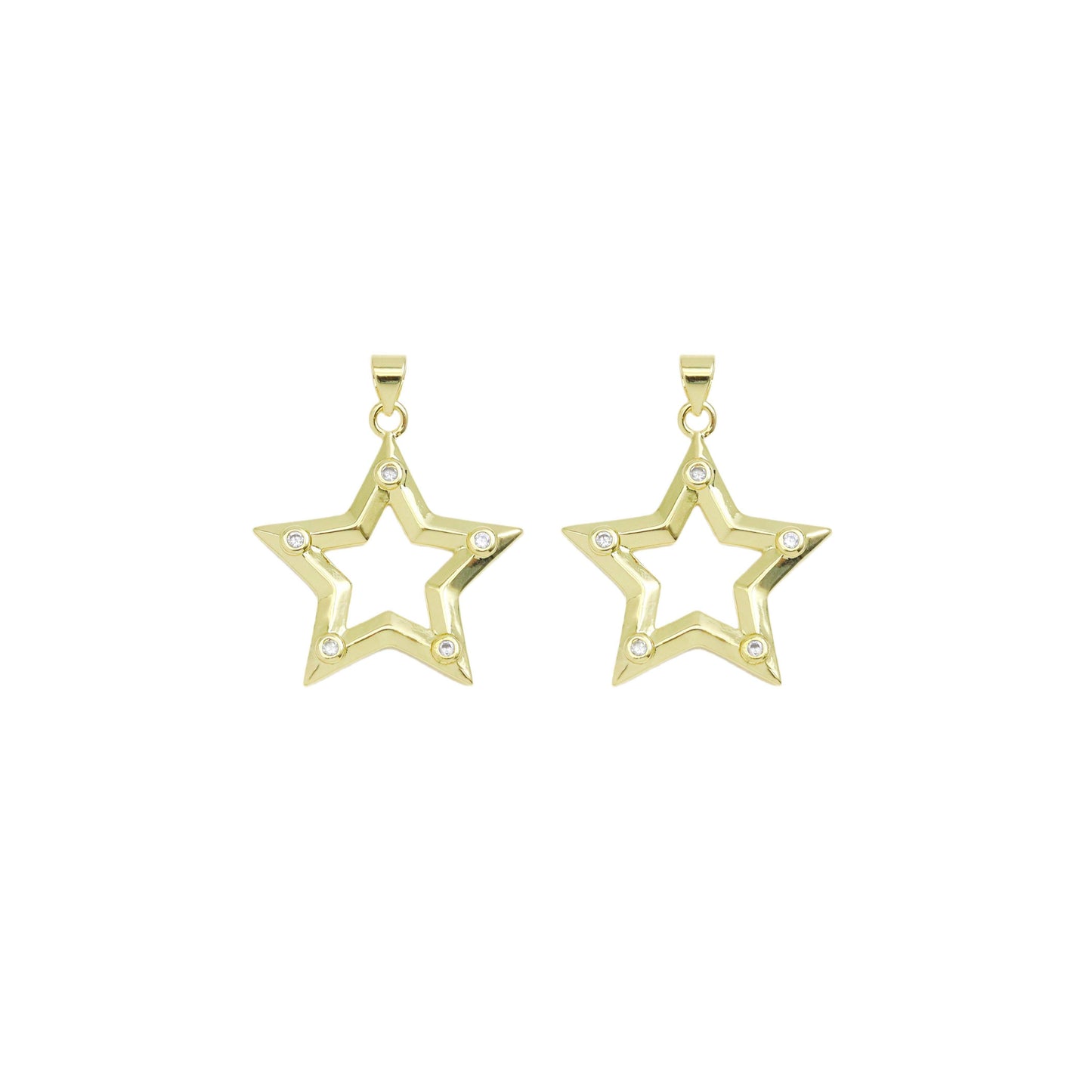 CZ Gold Five Point Star Frame star Charm, Sku#LK911