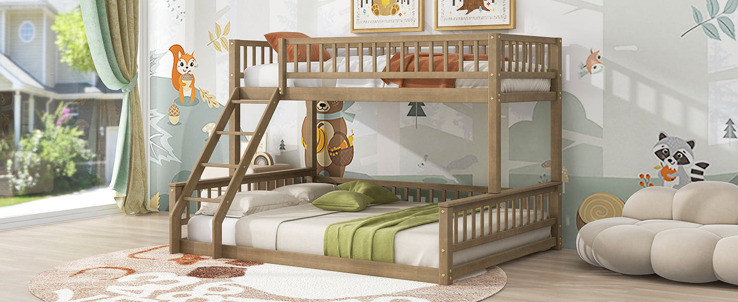 Twin XL Over Queen Bunk Bed with Ladder and Guardrails