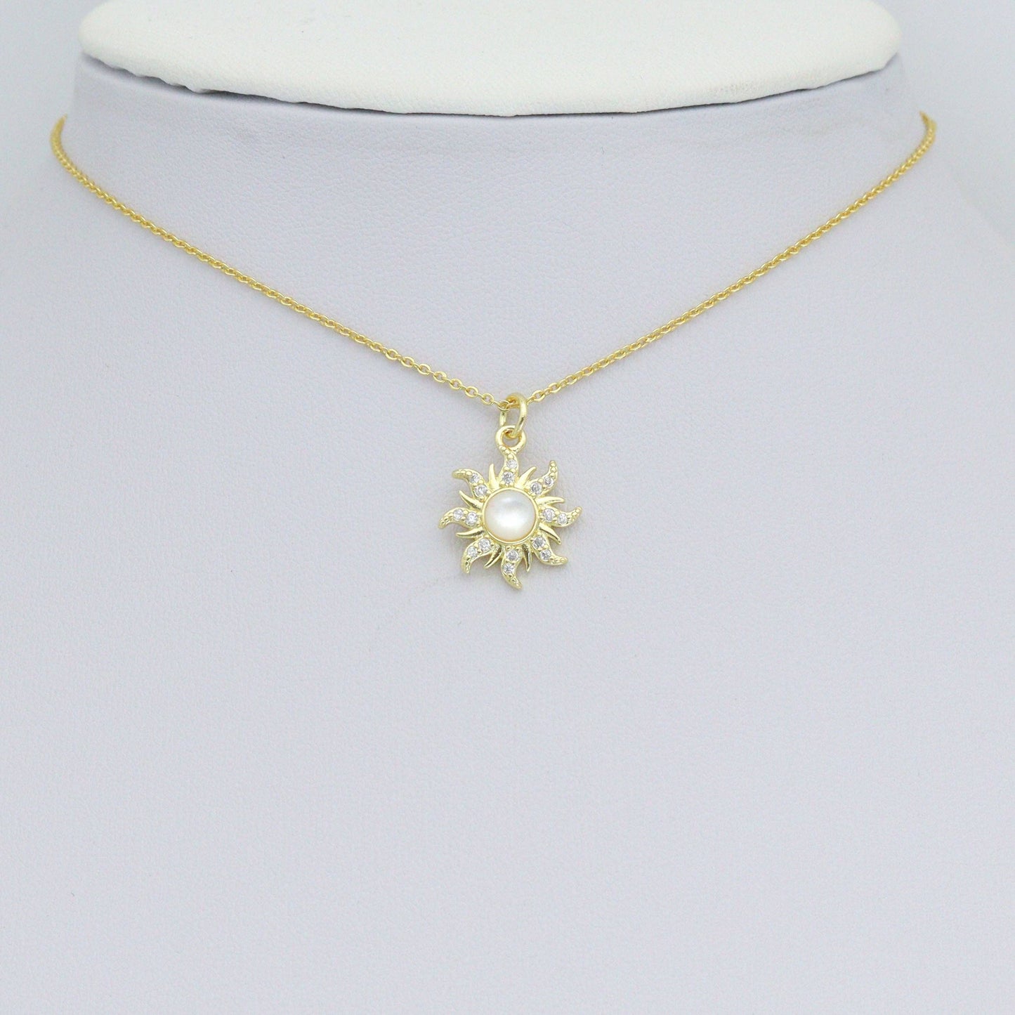 Clear CZ Gold Moonstone Sunflower Charm Pendant, Sku#LK1165