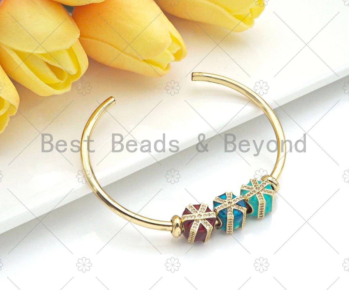 Enamel Colorful Gift Box Spacer Beads, Christams  Enamel Charm, Big Hole Enamel Jewelry,11x11x9mm,Sku#N56