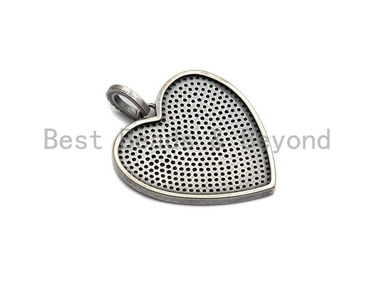 Rhidium CZ Micro Pave Heart Pendant, Heart Shaped Pave Pendant, Antique Silver Color Heart, 31x32mm, Sku#X119