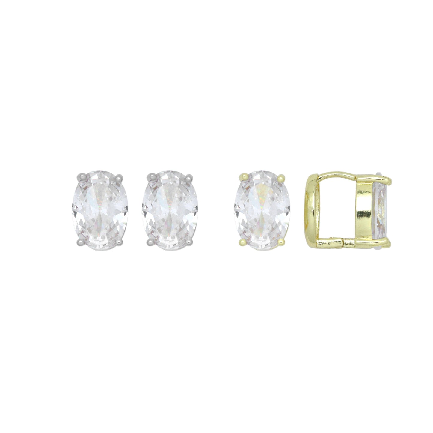 Gold Silver Big Oval CZ Stud Earrings, Sku#LX713