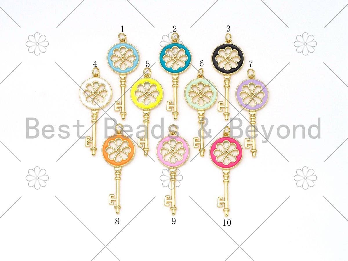 Enamel Colorful Filigree Key Shape Pendant, Gold Filled Enamel Charm,Enamel Jewelry Findings, 17x43mm,Sku#F1418C