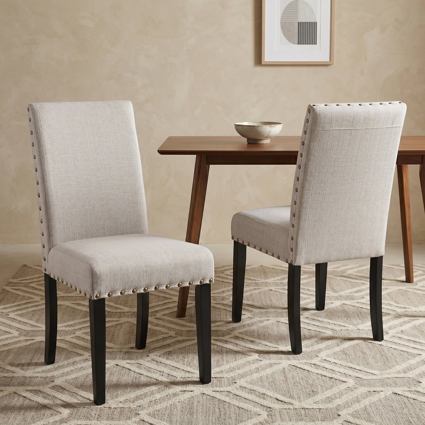 Biony Fabric Dining Chairs with Nailhead Trim, Set of 2