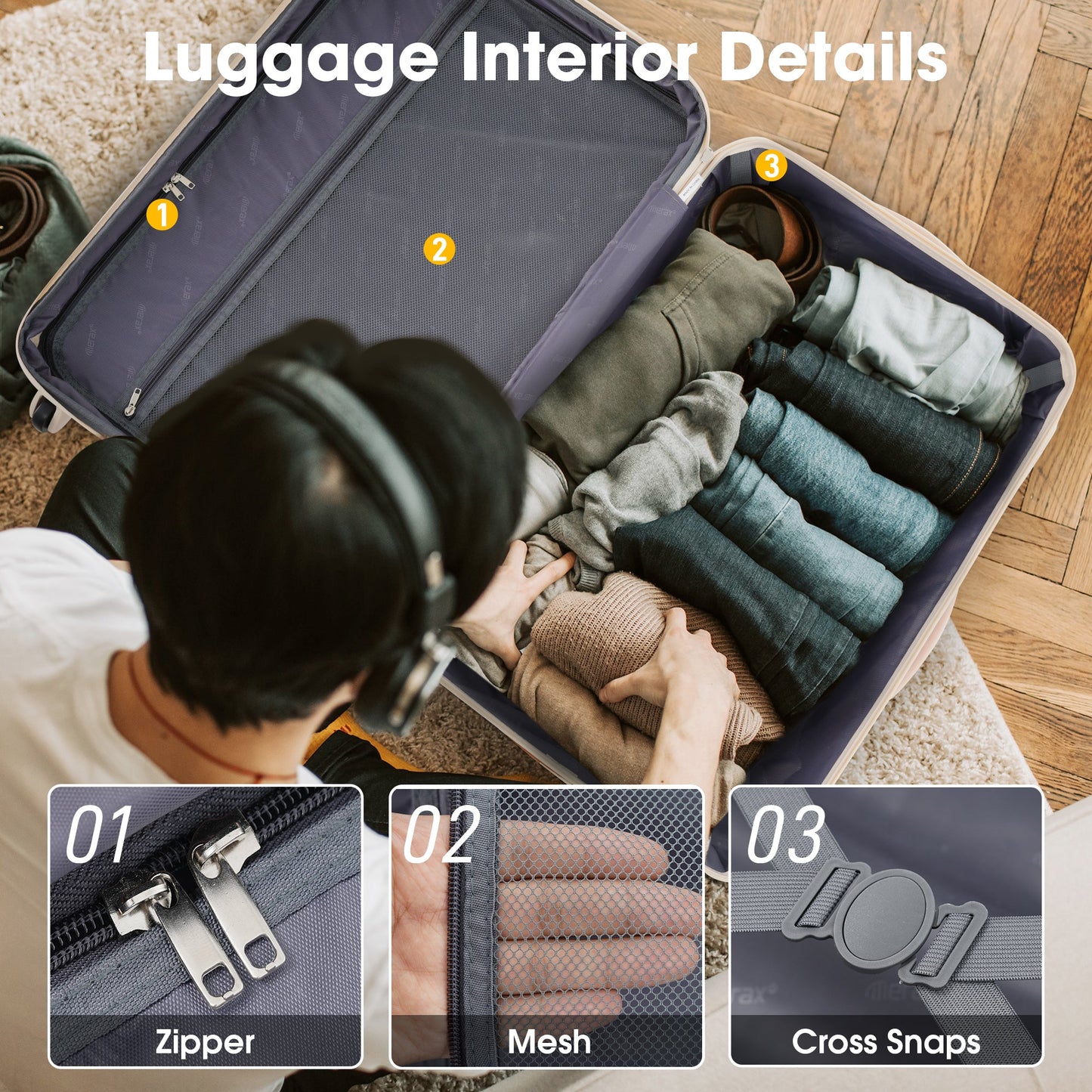 Hardshell Luggage Sets 2Pcs + Bag Spinner Suitcase