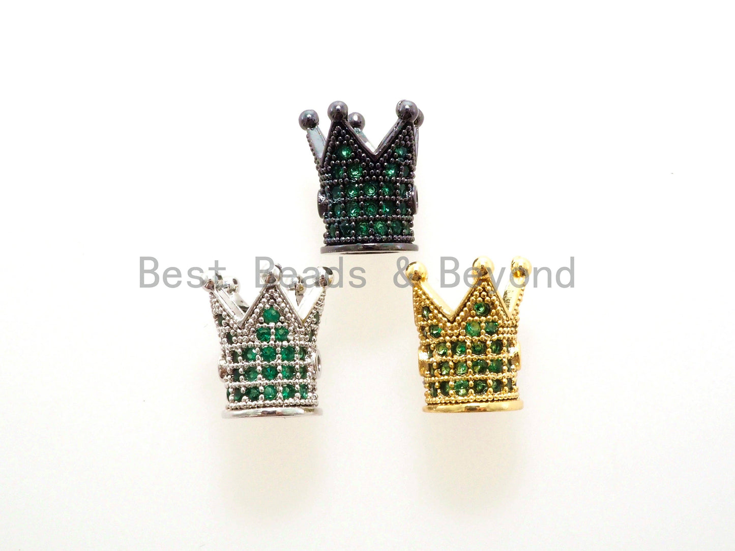 CZ King Crown Green Micro Pave Beads, Cubic Zirconia Crown Space Beads,Men's Women's Jewelry Making, 10x8mm, Sku#G404