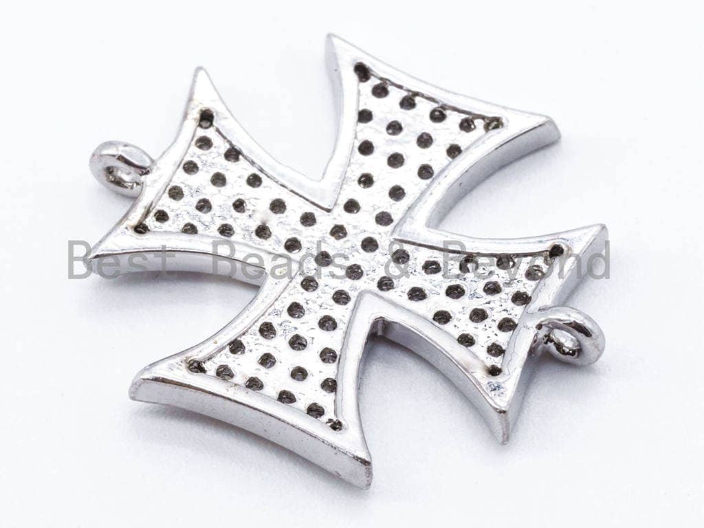 CZ Micro Pave Maltese Cross Connector/Link, Cubic Zirconia Pave Bracelet Necklace Connector,23x20mm,1/2pcs sku#E118