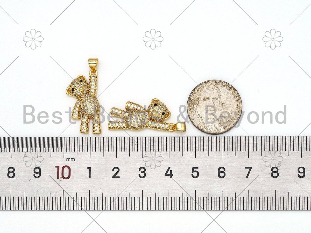 CZ Micro Pave 3D Teddy Bear Shape Pendant, 18K Gold Filled Teddy Bear Charm, Necklace Bracelet Charm Pendant,13x26mm,Sku#LK425