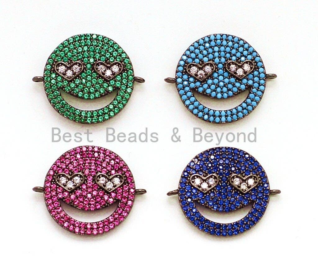 CZ Micro Pave Smiley Face Connector for Bracelet/Necklace, Cubic Zirconia Space Connector, CZ Pave Beads,19mm, sku#E41