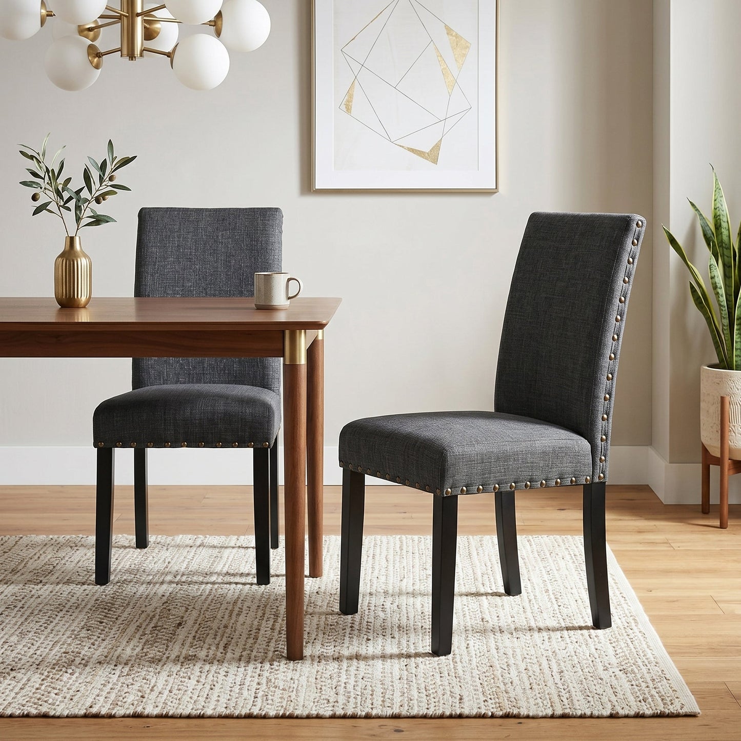 Biony Fabric Dining Chairs with Nailhead Trim, Set of 2