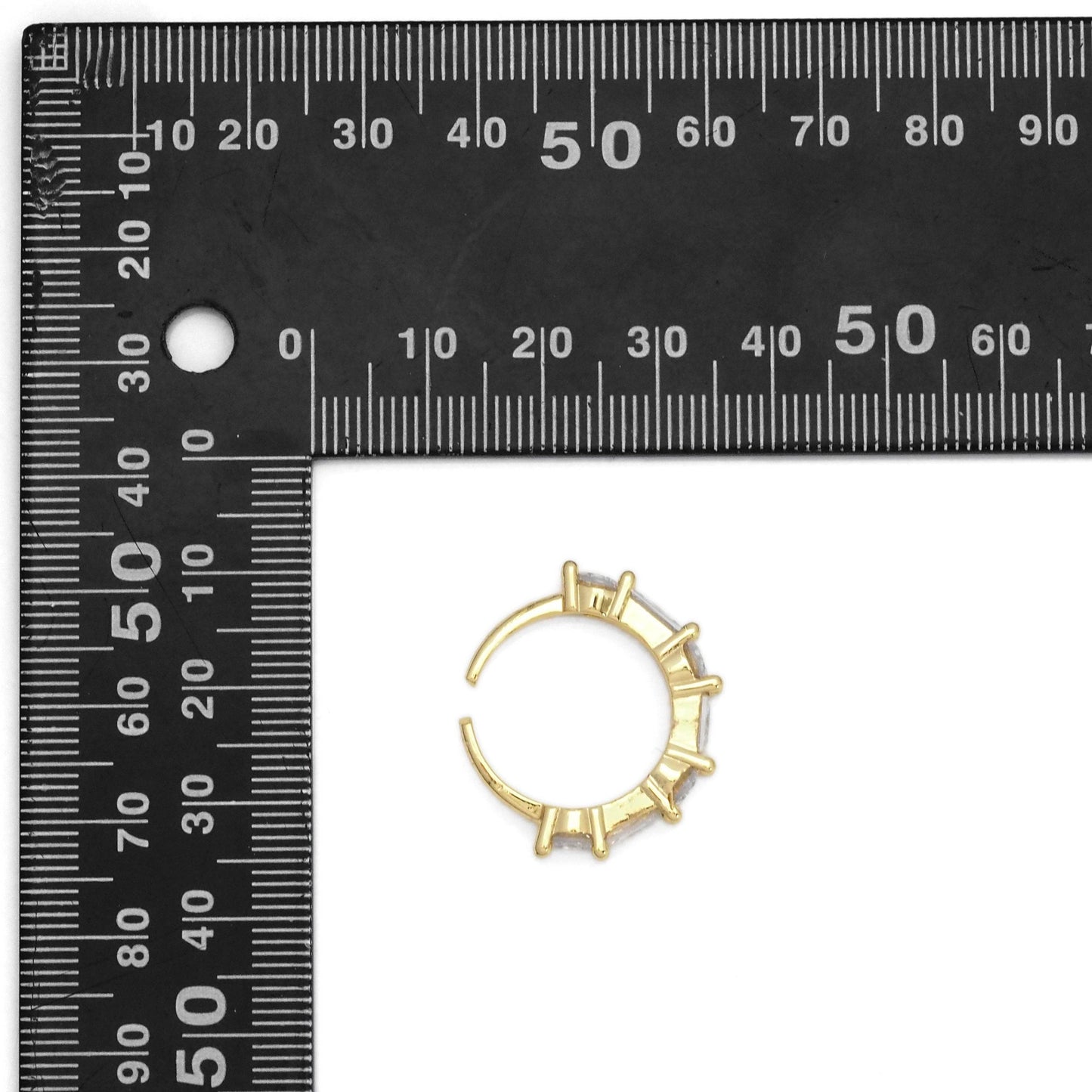 Gold Baguette Round Rectangle CZ Adjustable Ring, Sku#LX226