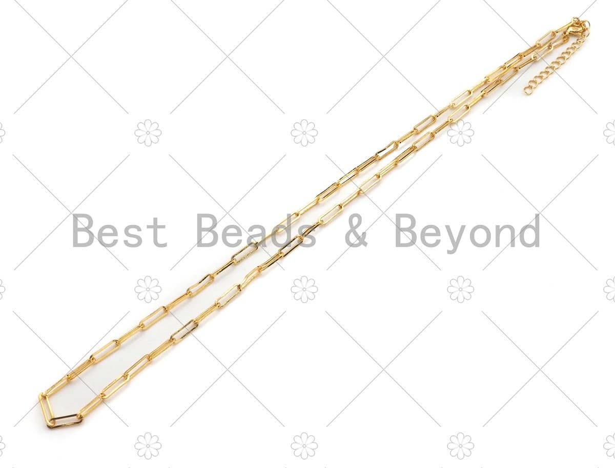18/16/7 Dainty  Paper Clip Chain Necklace and Bracelet, Sku#LK106