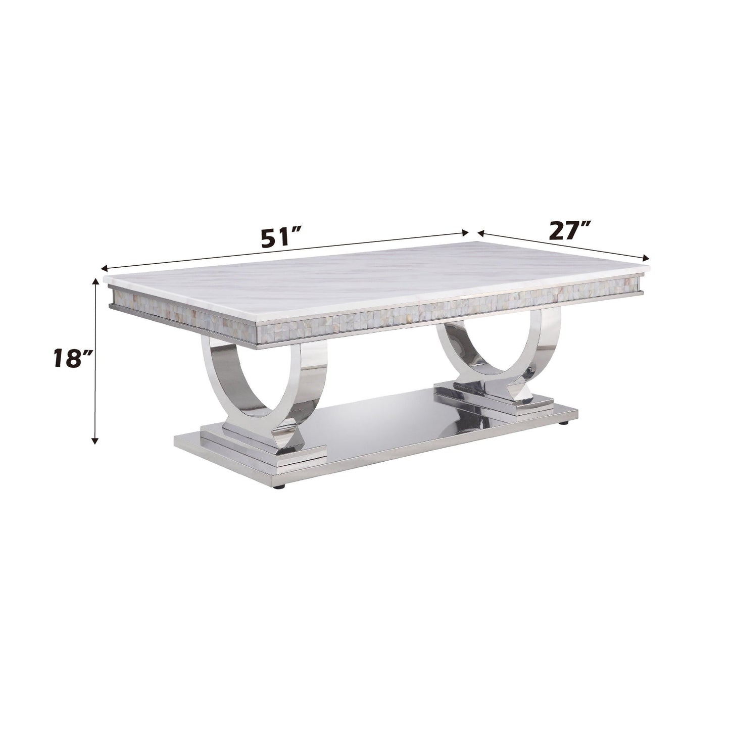 Zander - Printed Faux Marble Top & Mirrored Table - Marble