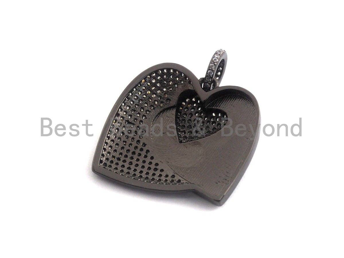 Micro Pave CZ Enamel Three Heart Pendant,Black Enamel Pendant,Enamel Heart Pendant, Oil Drop jewelry Findings,27x29mm,sku#F931