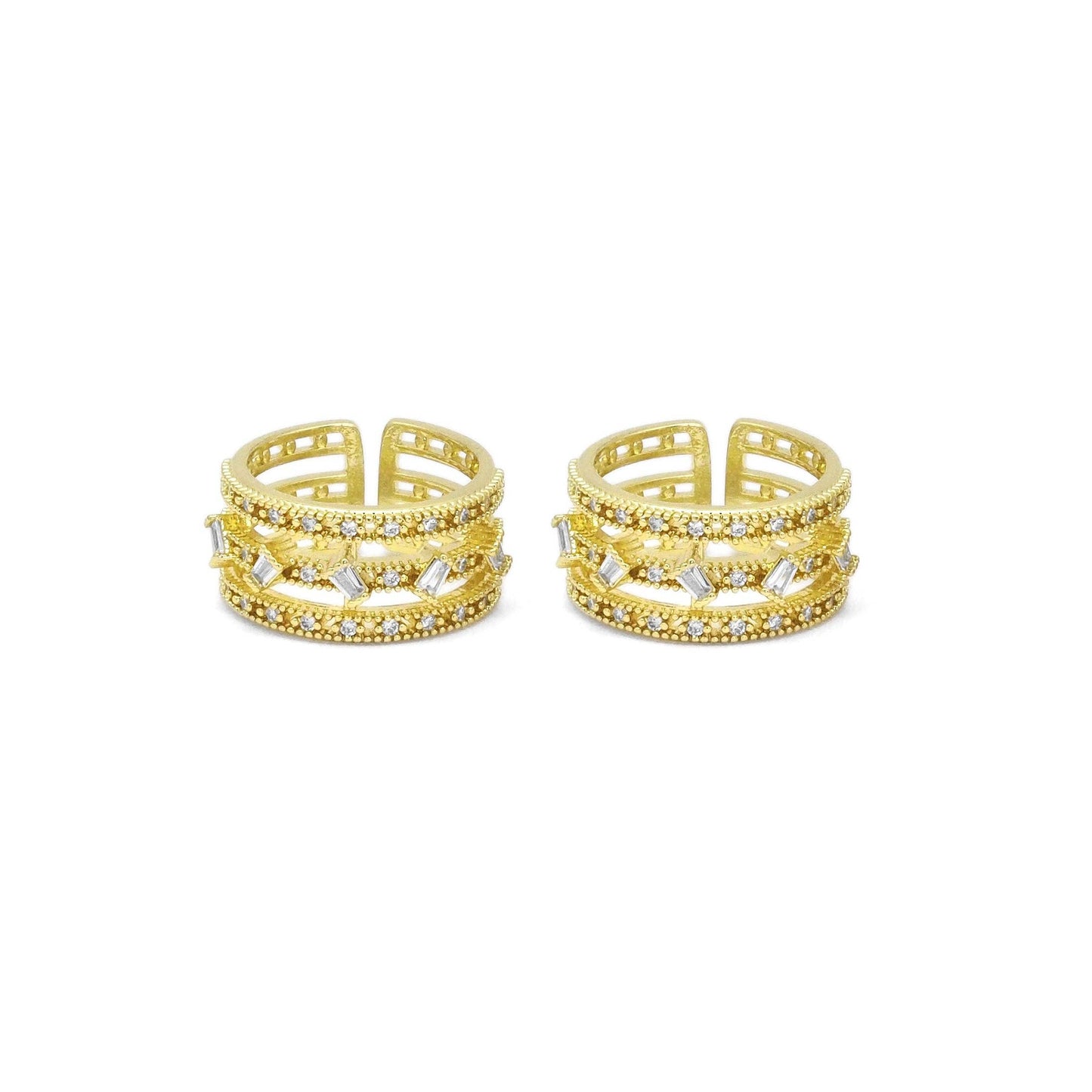 Baguette CLear CZ Three Lines Thick Band Adjustable Ring, Sku#LD443