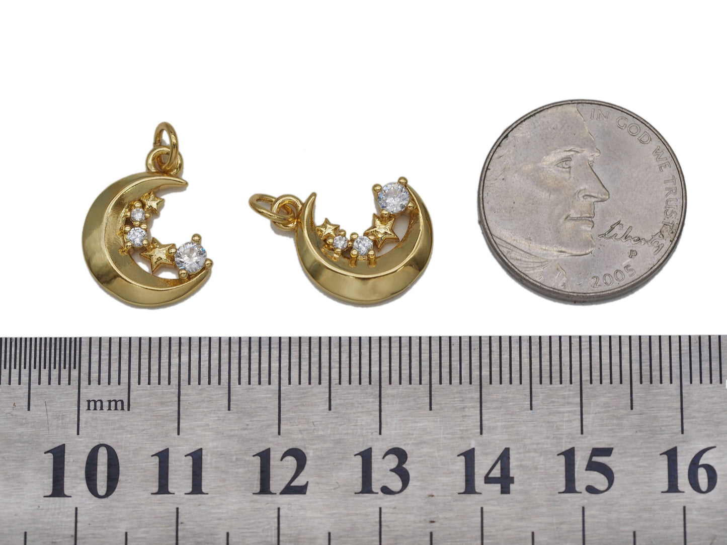 CZ Crescent Moon Star Charm, Sku#LK638