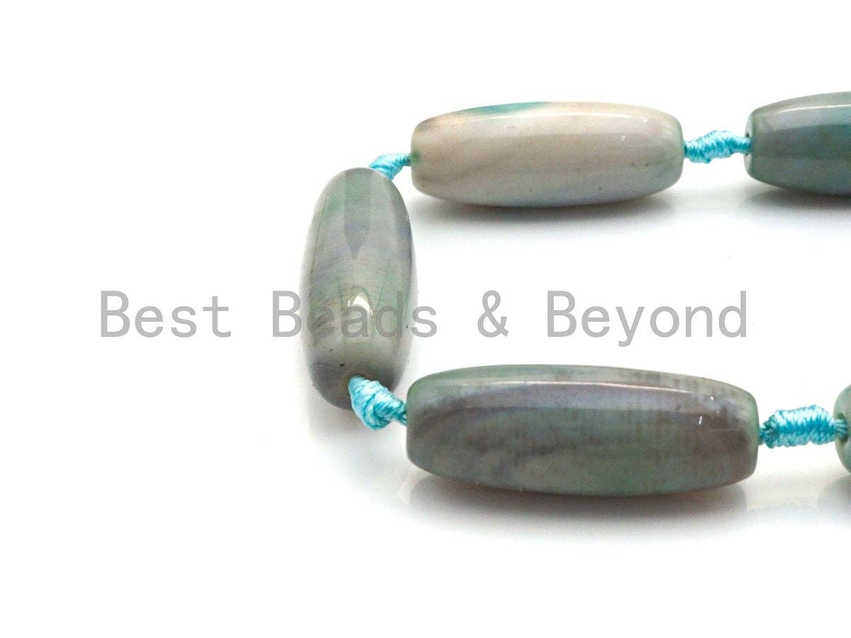1pc/8pc Natural Agate Long Barrel Spacer Beads, Blue Brown Tibetan Agate Spacer Beads, 14x40mm, sku#U886