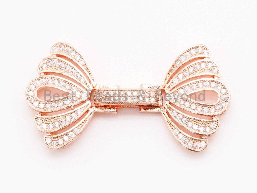 CZ Micro Pave Floral Fold Over Multi Stands Clasp, Cubic Zirconia Buckle Interlock Clasp, Beading supplies, 11x32mm/44x23mm, sku#H16