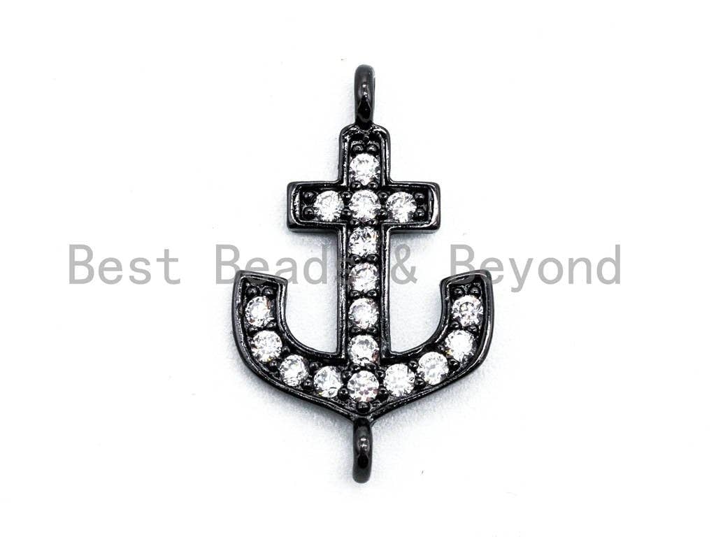 CZ Clear Micro Pave Anchor Arrow Connector, Clear CZ on Gold/Silver/Rose Gold/Gunmetal Bracelet Necklace Charm,14x23mm, sku#M217