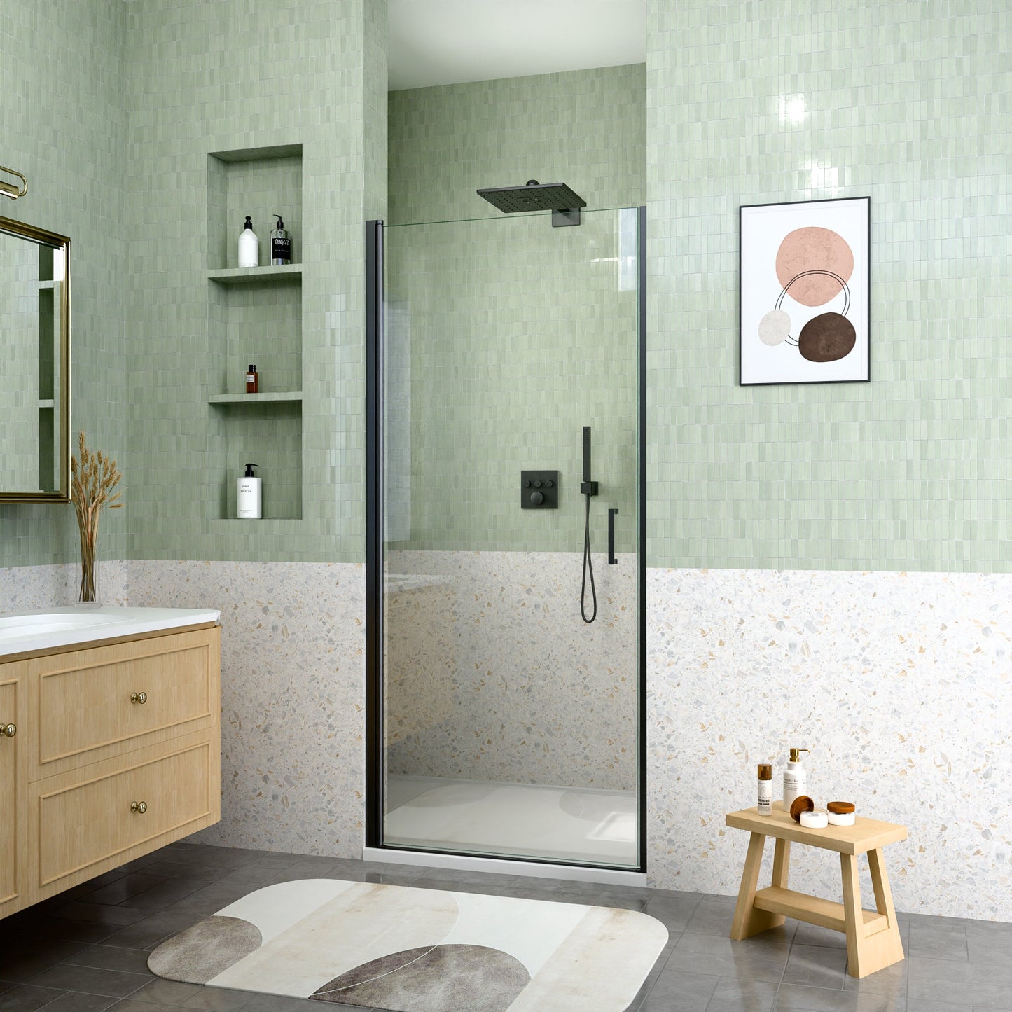 24" W x 72" H Semi-Frameless Circular Pivot Shower Door in Matte