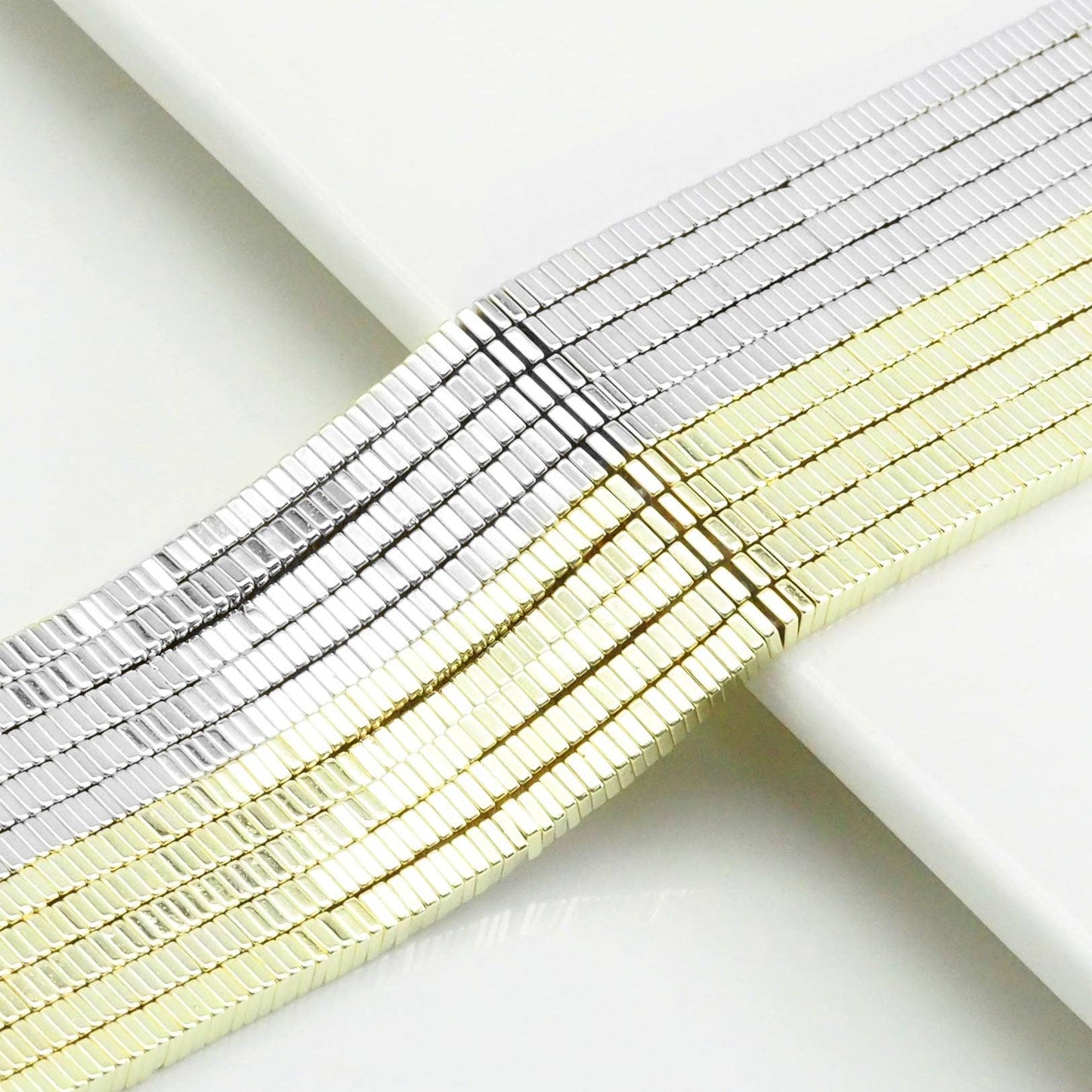 Square Gold/Silver Hematite Beads, Sku#S153