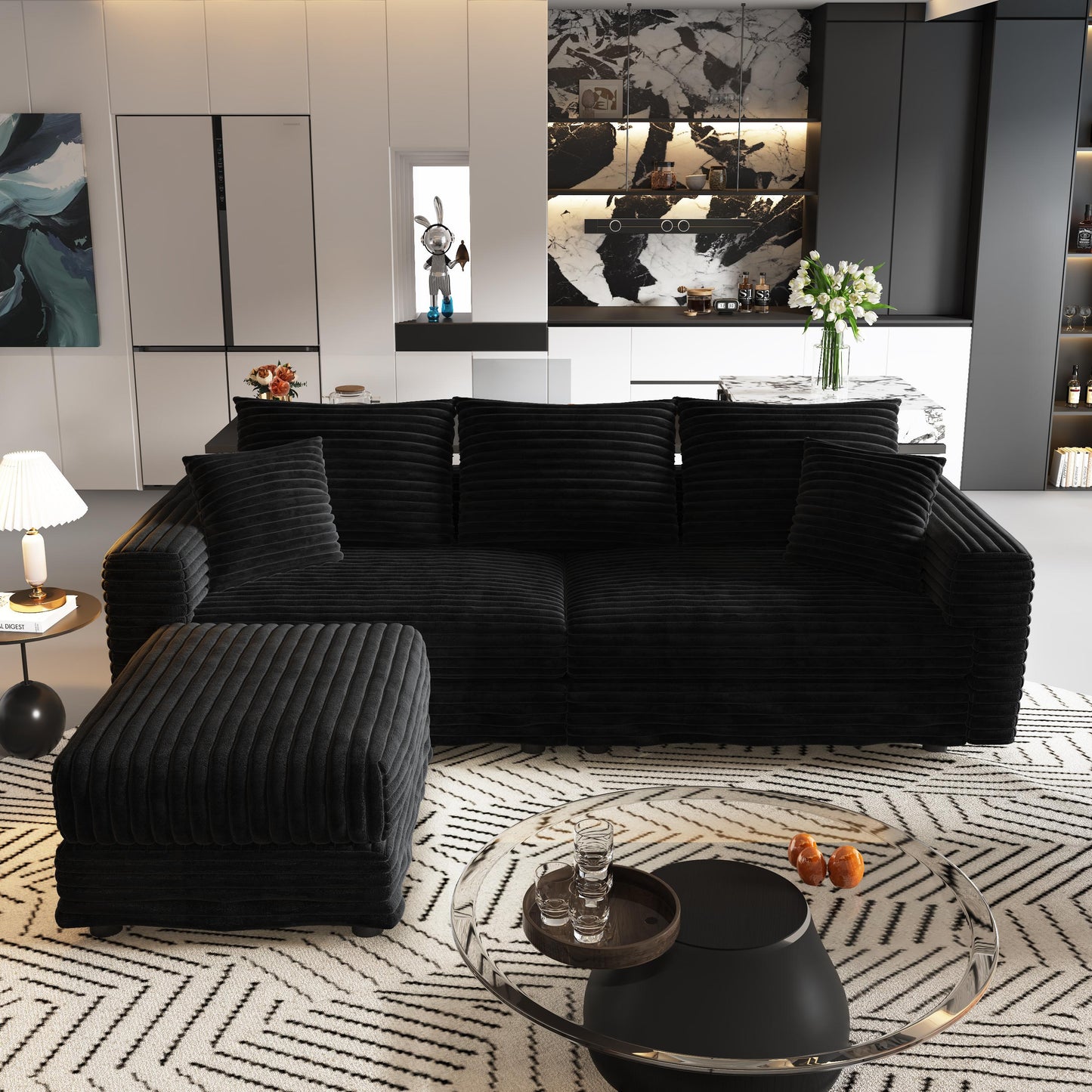 Plush Corduroy 3-Seat Sofa, Modern Comfy Upholstered Couch