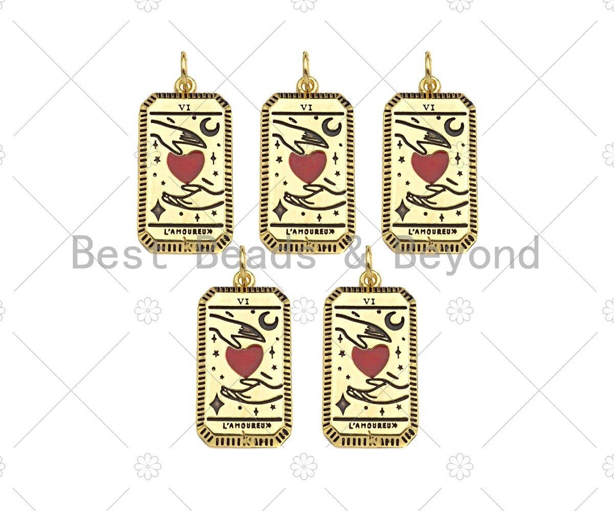 18K Gold Filled Two Hands with Red Enamel Heart Shape Pendant, Gold Filled Medallion Charm, Necklace Bracelet Charm,14x28mm,Sku#Z1343