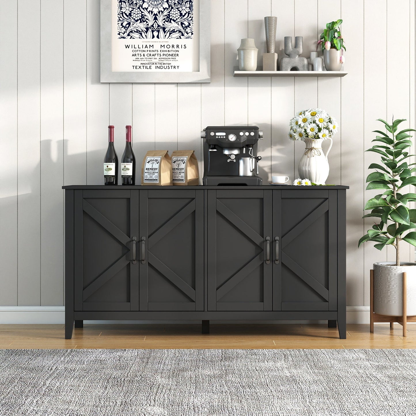 Cabinet with 4 Doors and Open Shelves