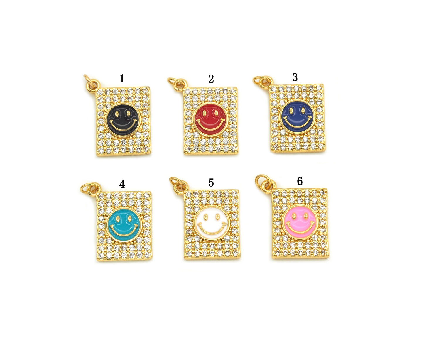 CZ Enamel Smiley Face Charm, Sku#JL84