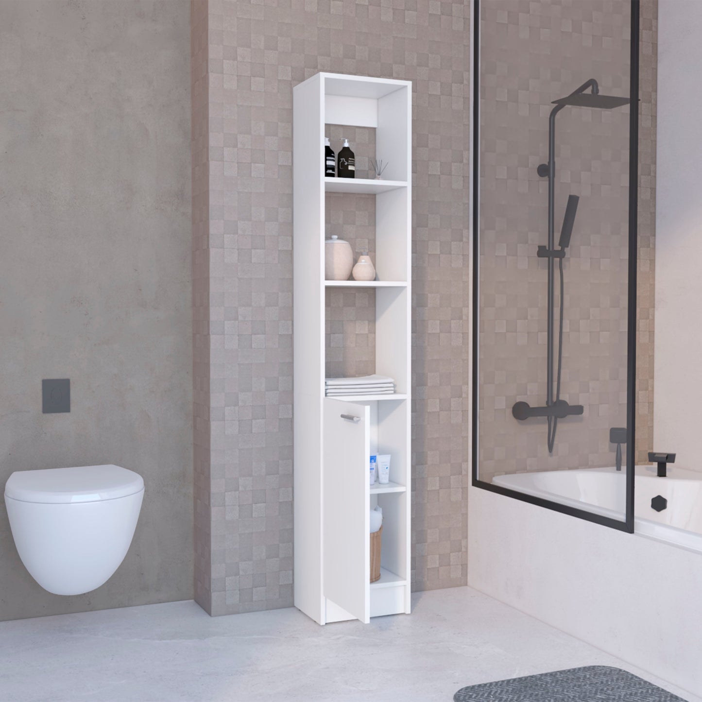 Linen Cabinet, 1 Door, 6 Shelves