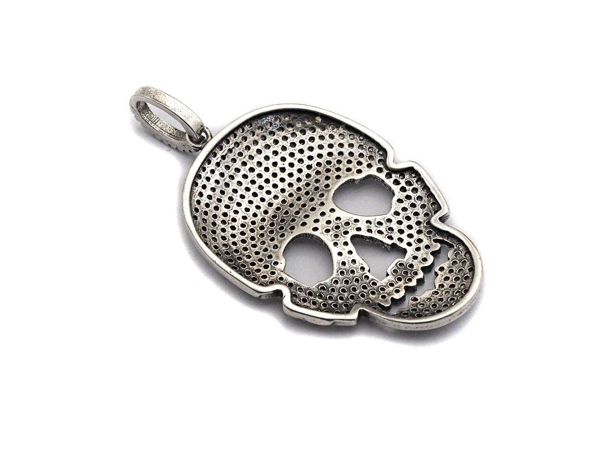 CZ Micro Pave Skull Pendant, Antique Finish Silver Tone, Clear Cubic Zirconia Big Pave Skull Charm Pendant,26x40mm, sku#F986
