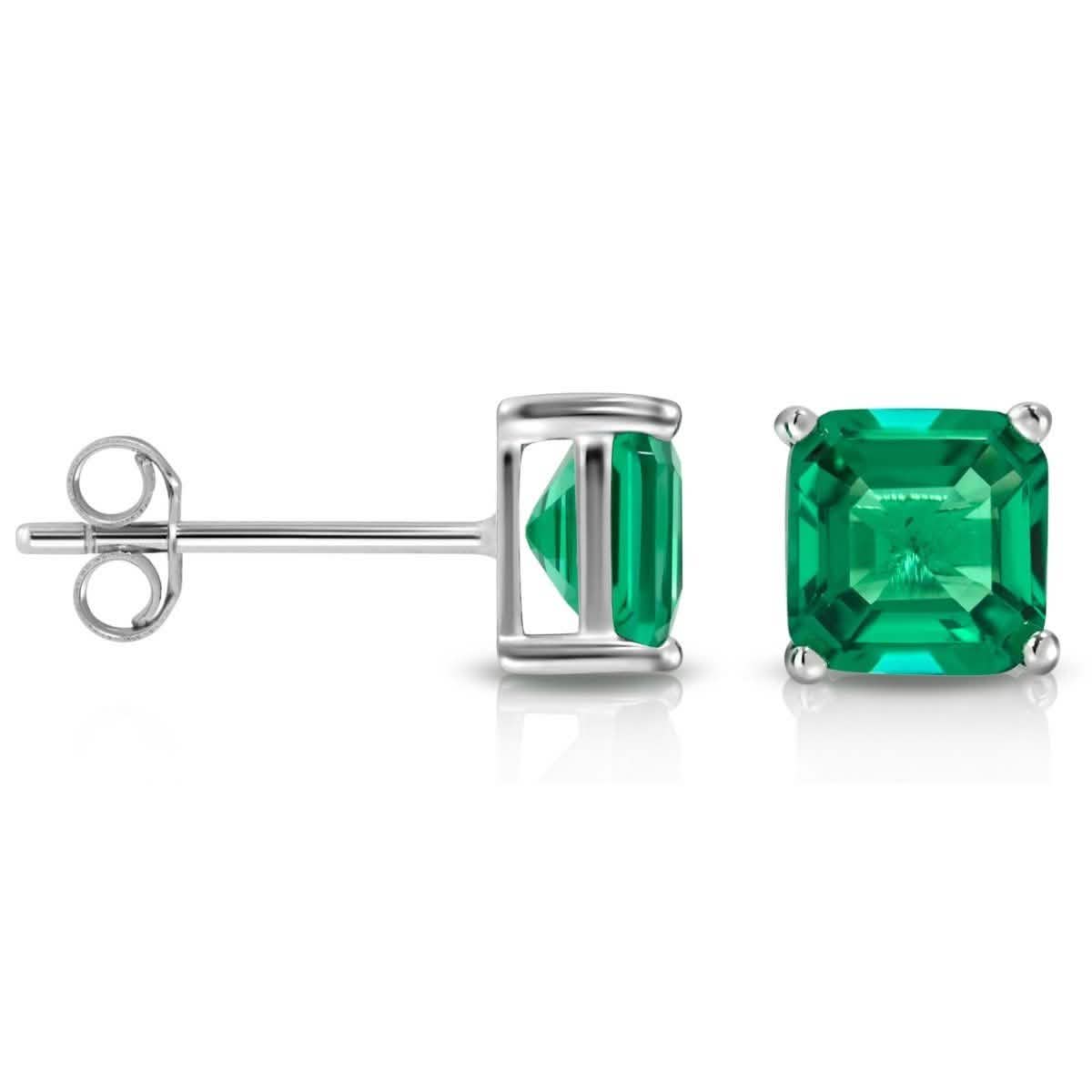 Boucles d'oreilles clous en émeraude synthétique taille Asscher 2CTW par MUIBLU Gems