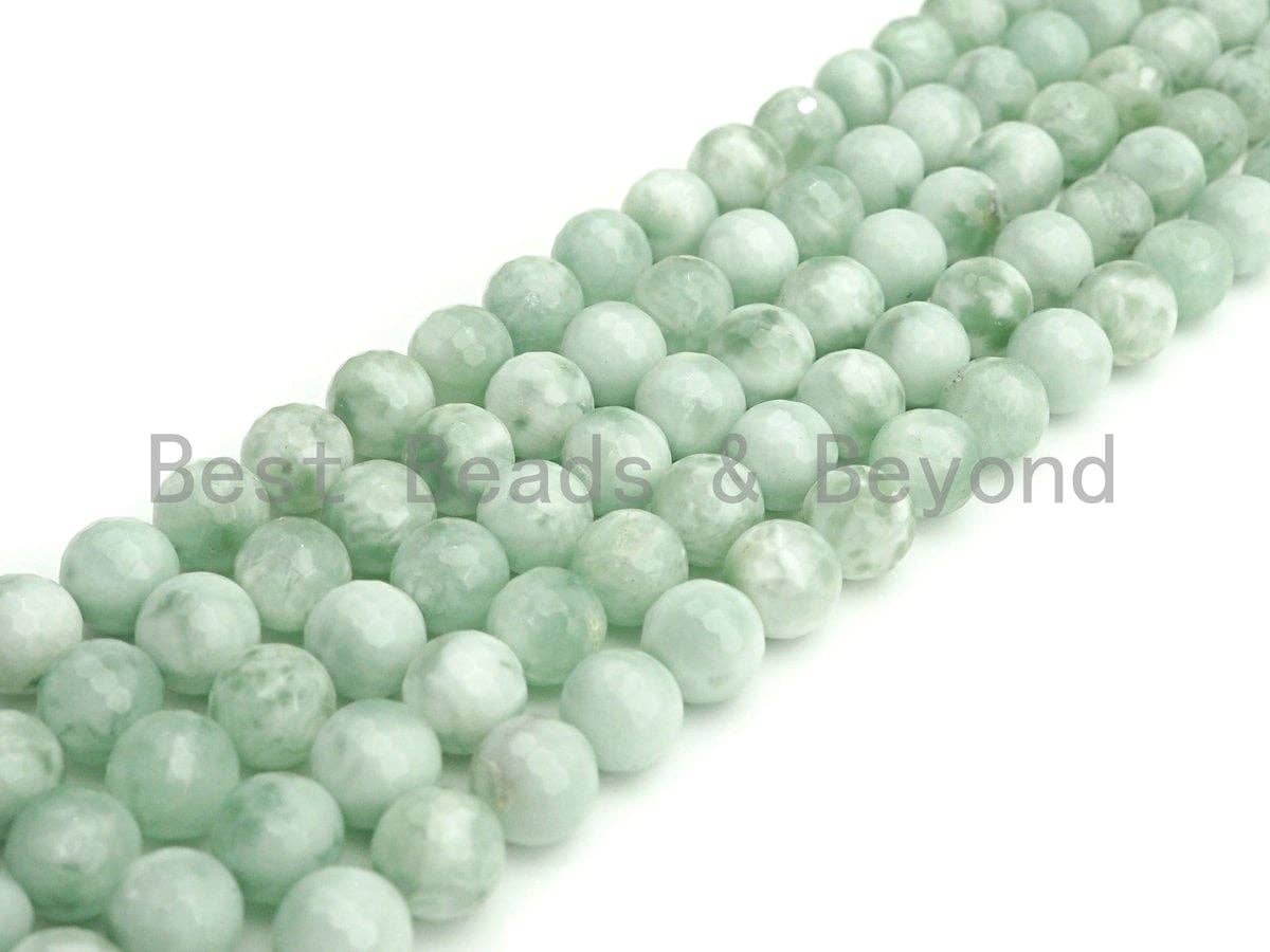 ESTY Exclusive High Quality Natural Green Angelite Round Faceted Beads, 8mm/10mm/12mm Green Angelite Beads, 15.5" Full Strand, sku#UA90