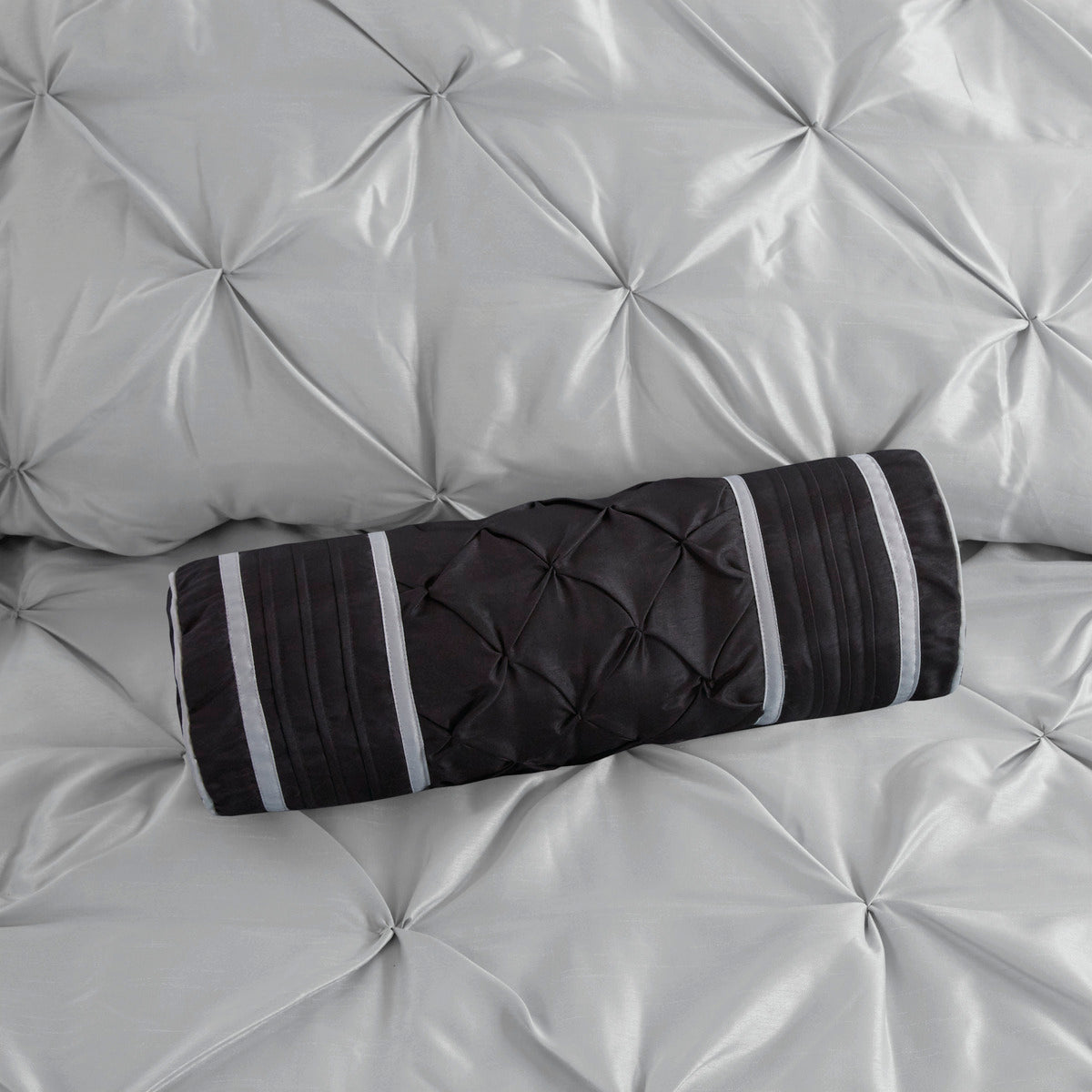 7 Piece Tufted Comforter Set Grey Queen