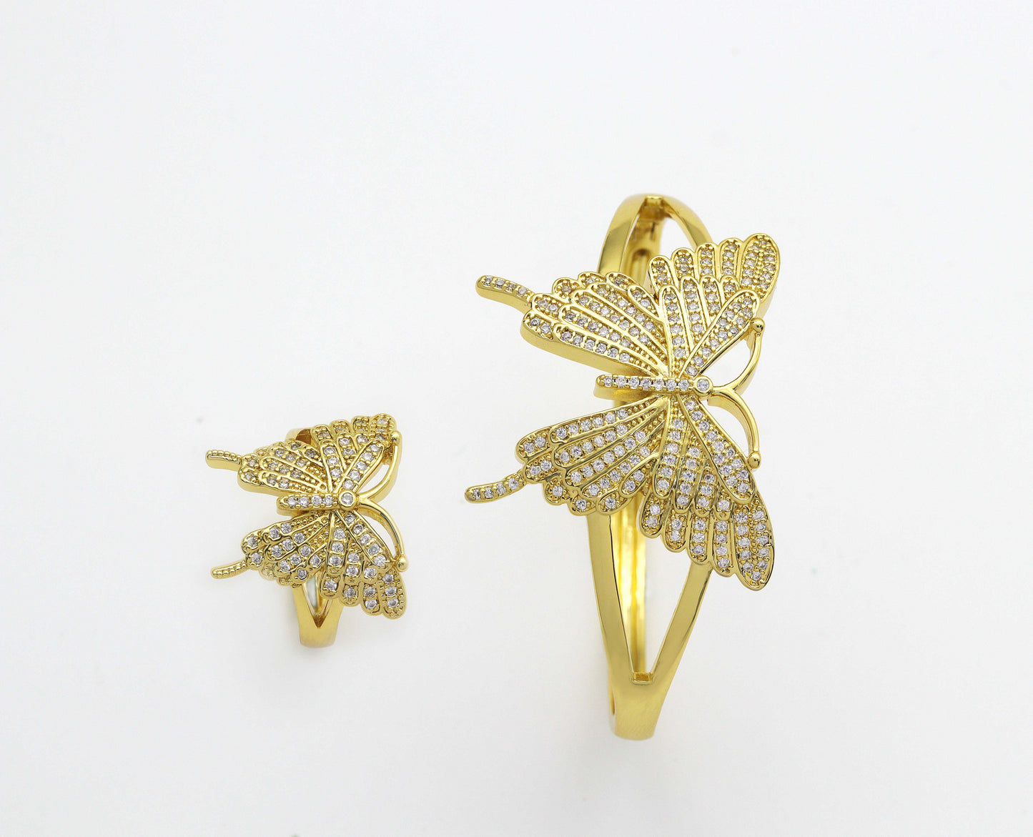 CZ Butterfly Adjustable Bracelet and Rings, Sku#X320C