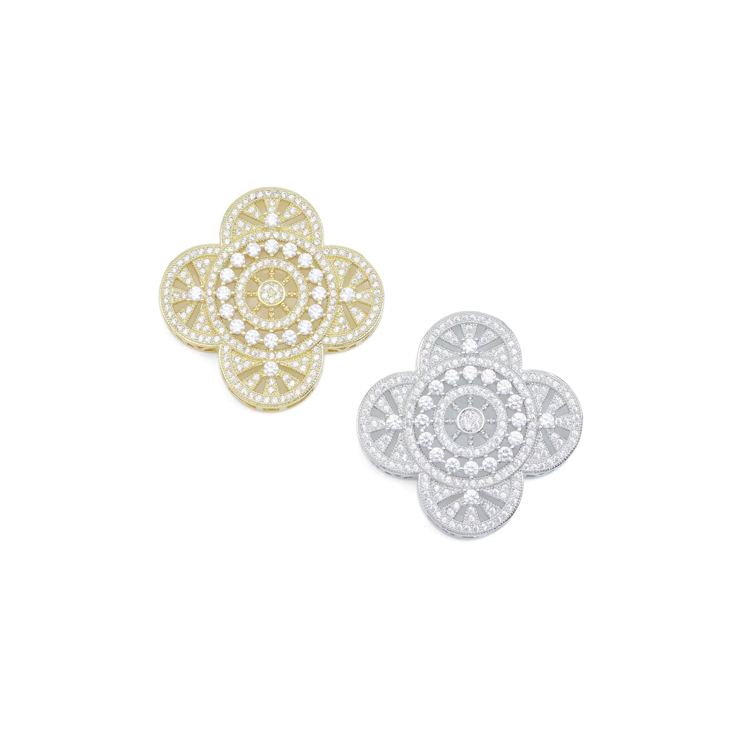 Colorful CZ Large four Petal Flower Charm Pendant, Sku#LX589