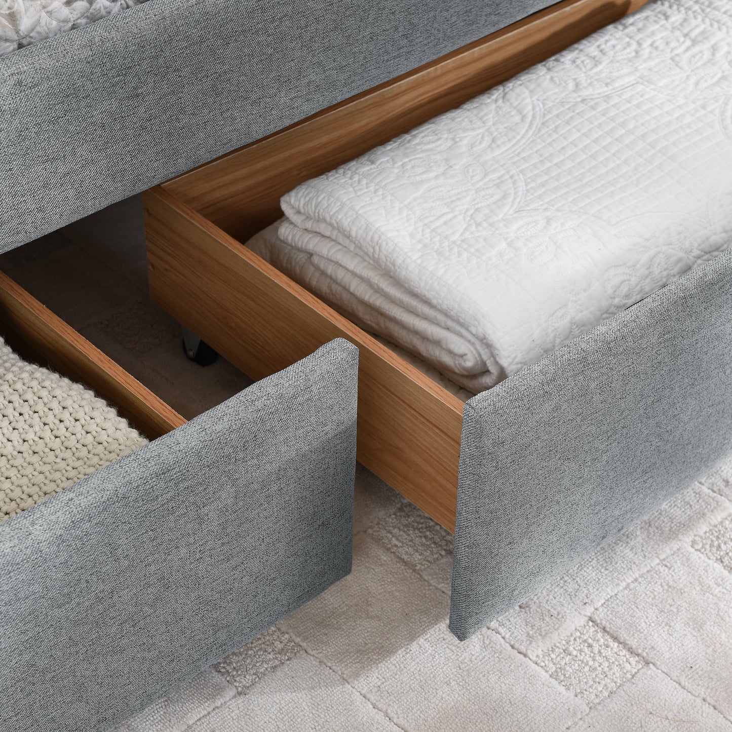 Queen Size Daybed with Two Drawers Trundle Upholstered Sofa Bed