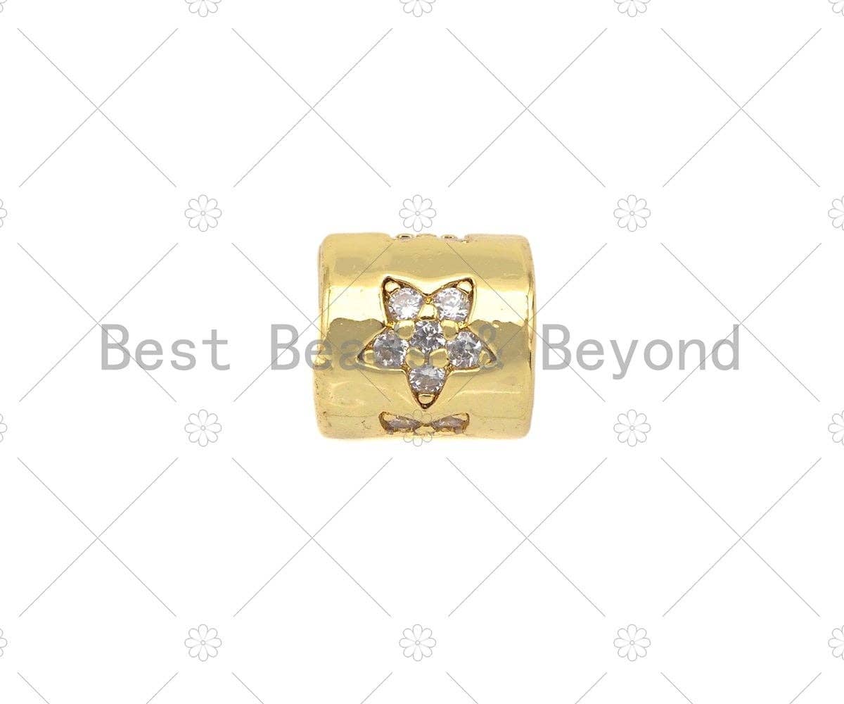 Pave Five Point Star Shape  Large Hole Tube Spacer Bead