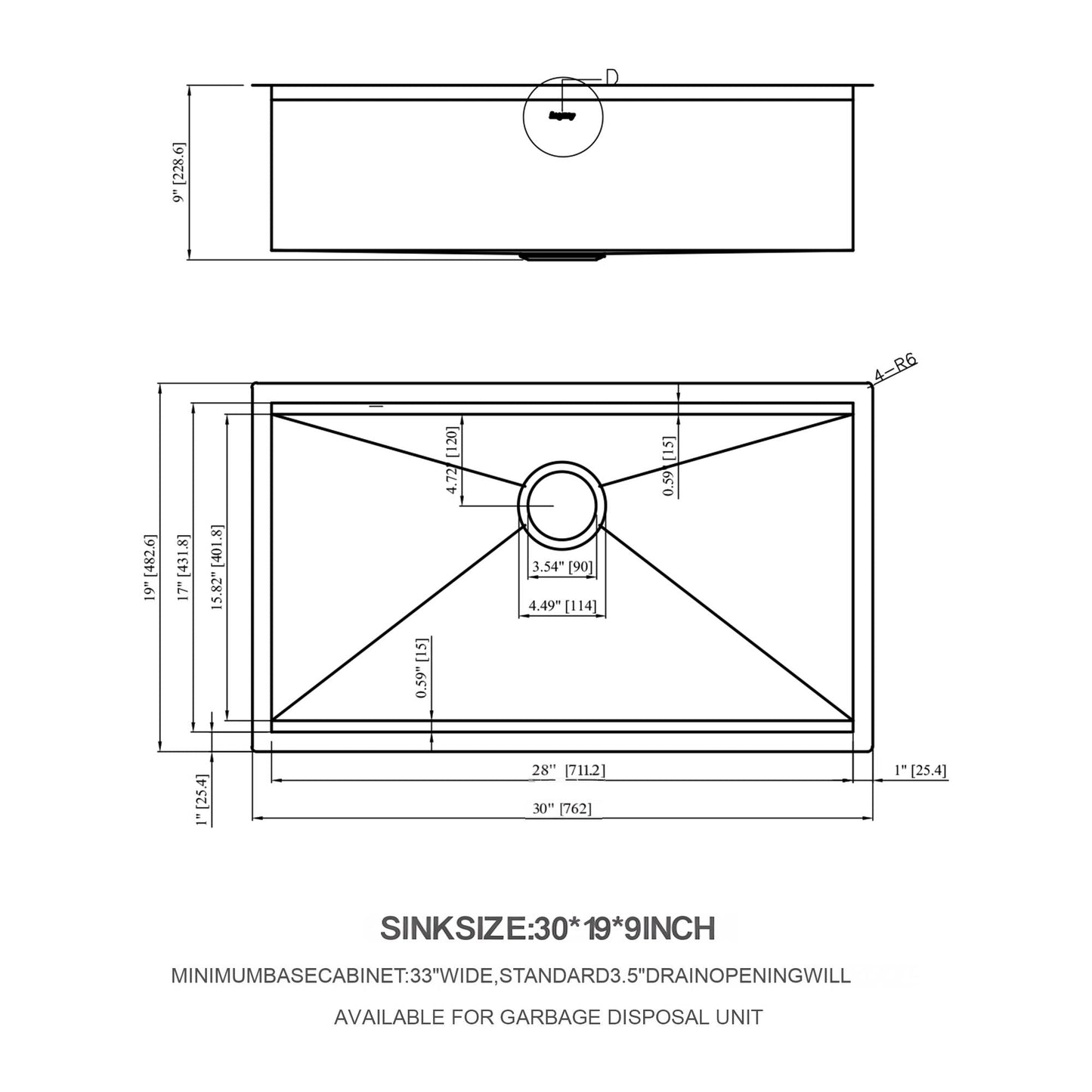 30" Undermount Kitchen Sink - 16 Gauge Stainless Steel